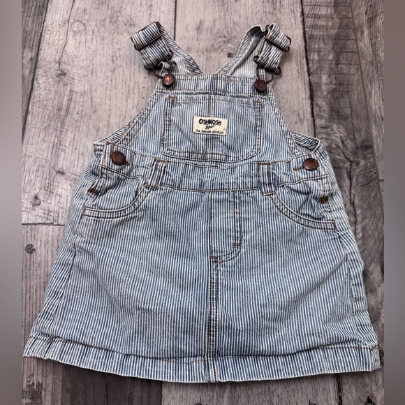 OshKosh B'gosh Other - OshKosh B’Gosh Vestbak Baby Striped Denim Skirt Dress Overalls 18 Mo Railroad